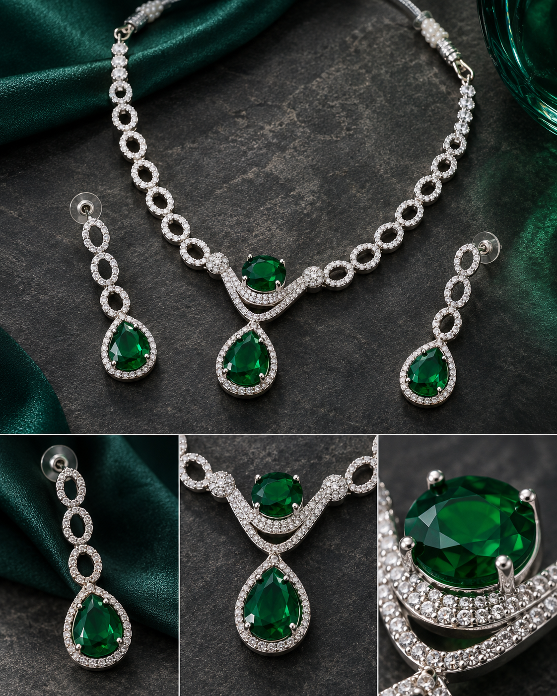 Emerald Infinity Loop Necklace Set