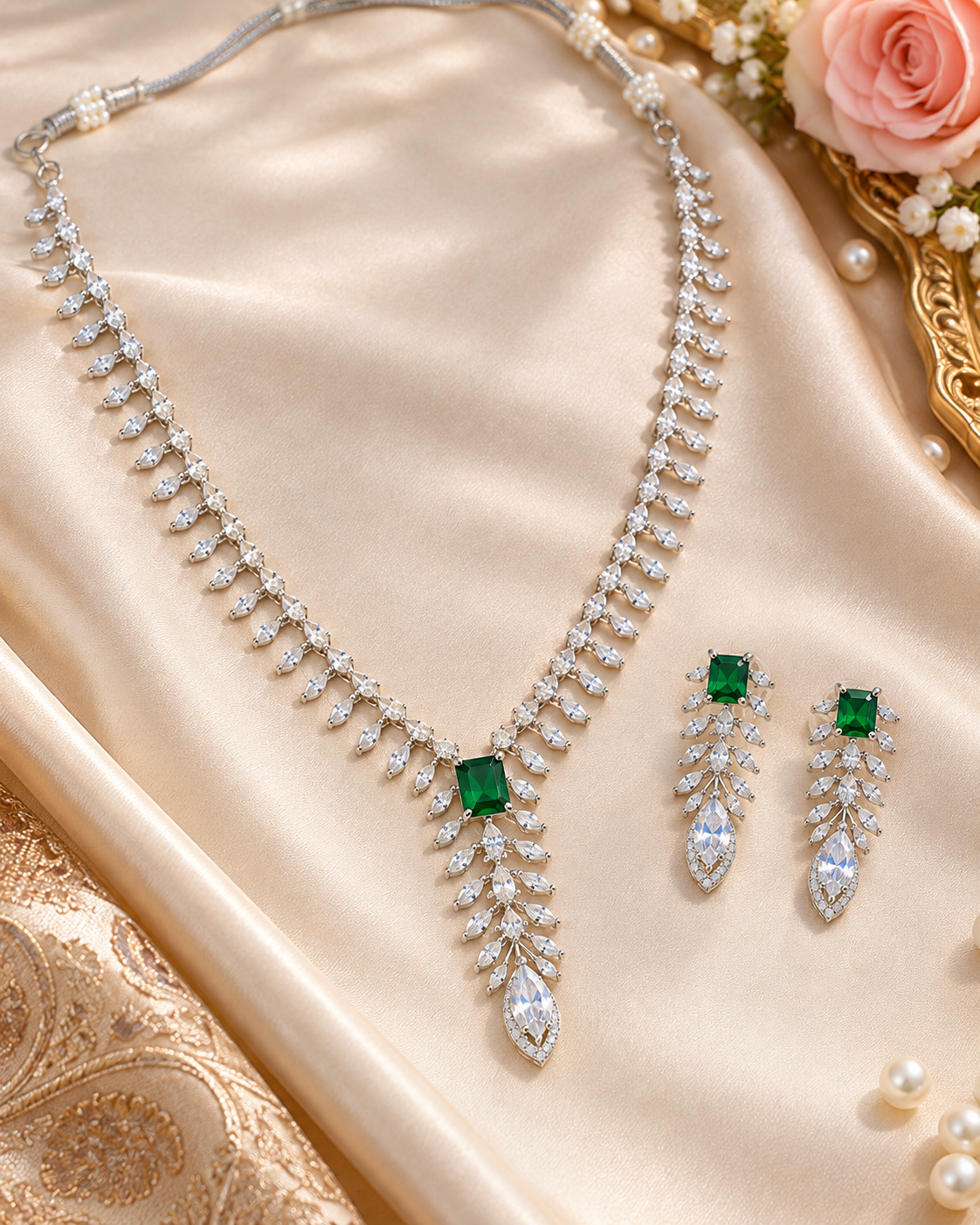 Delicate Clear Leaf Spray Necklace Set