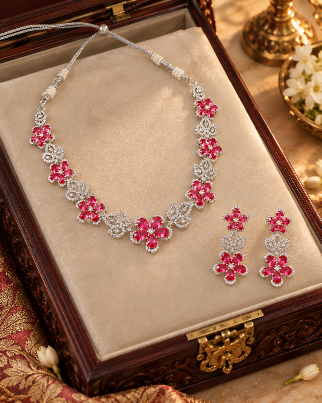 Pink Clover Cluster Necklace Set