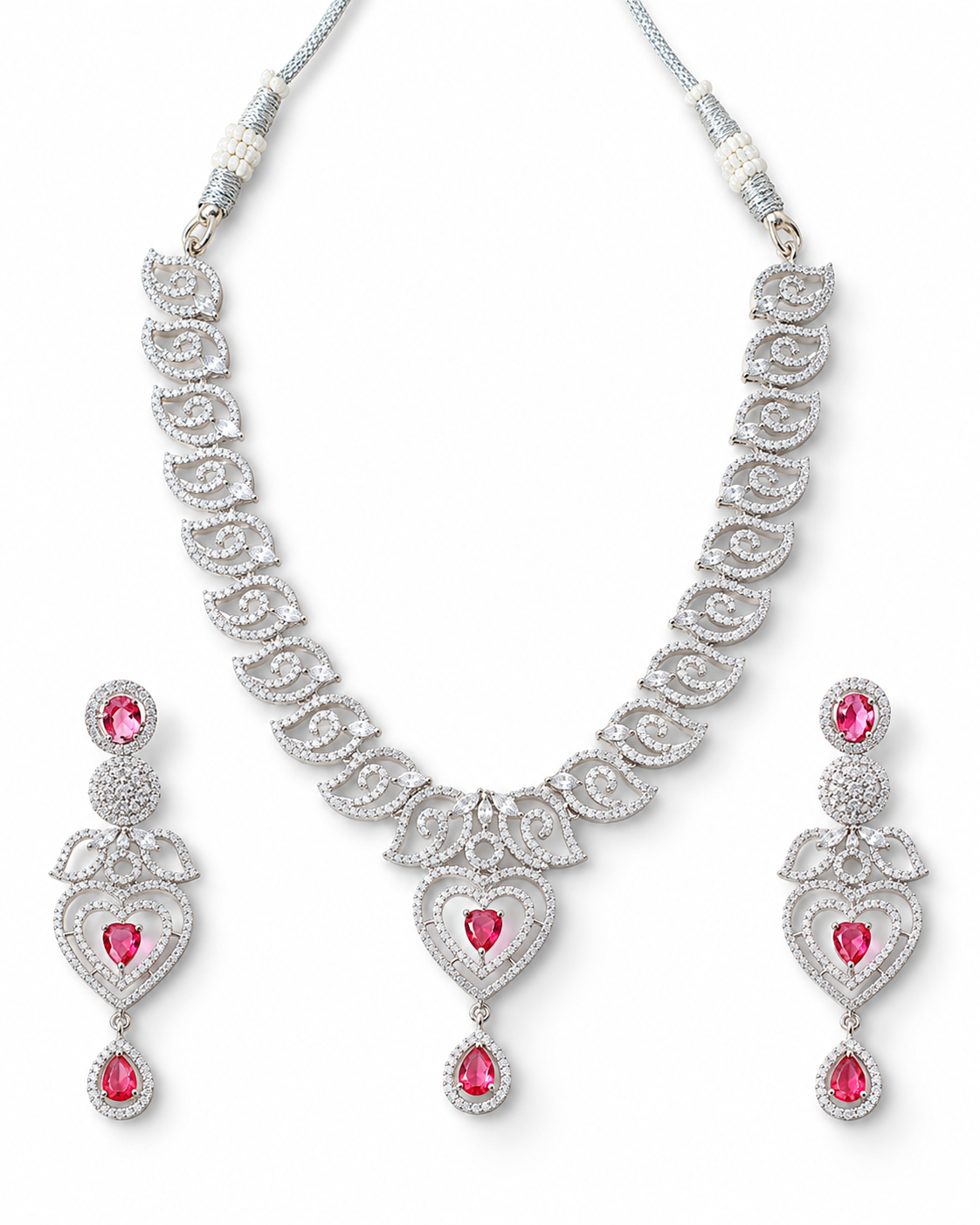 Pink Heart Trio Necklace Set