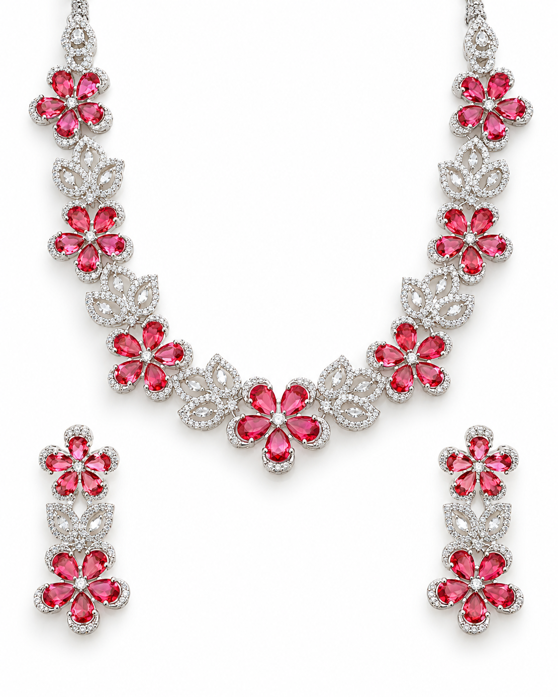 Pink Clover Cluster Necklace Set