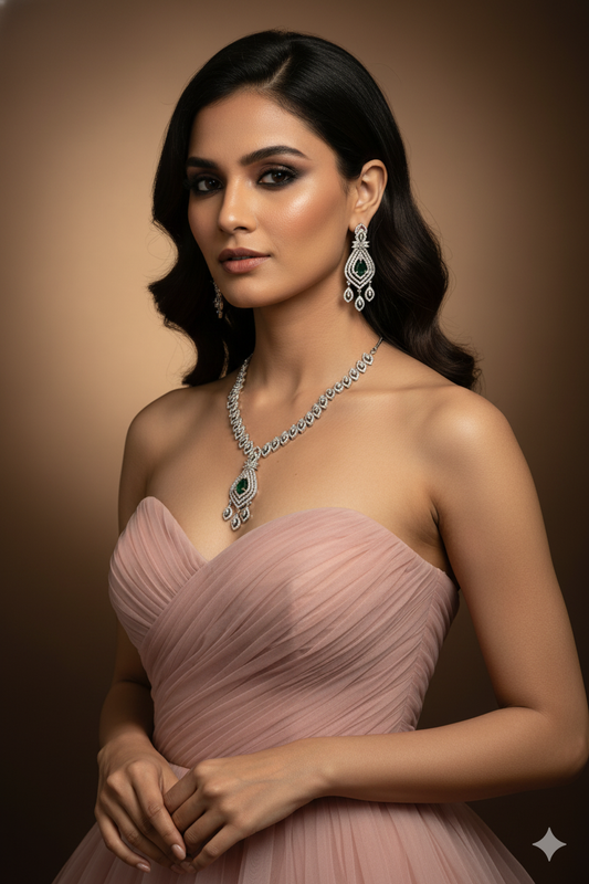 Leaf Drop Emerald AD Necklace Set