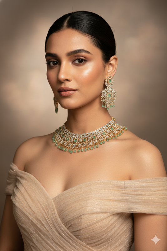 Mint Green Floral AD Choker Necklace