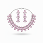 Korean Pink Oval Glass Stone Glass & AD Stone Necklace Set | Rhodium Plated Luxury Bridal Jewelry with Earrings