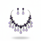 Korean Purple & White Glass Stone Jewelry Necklace Set | Rhodium Plated Luxury Jewelry with Earrings