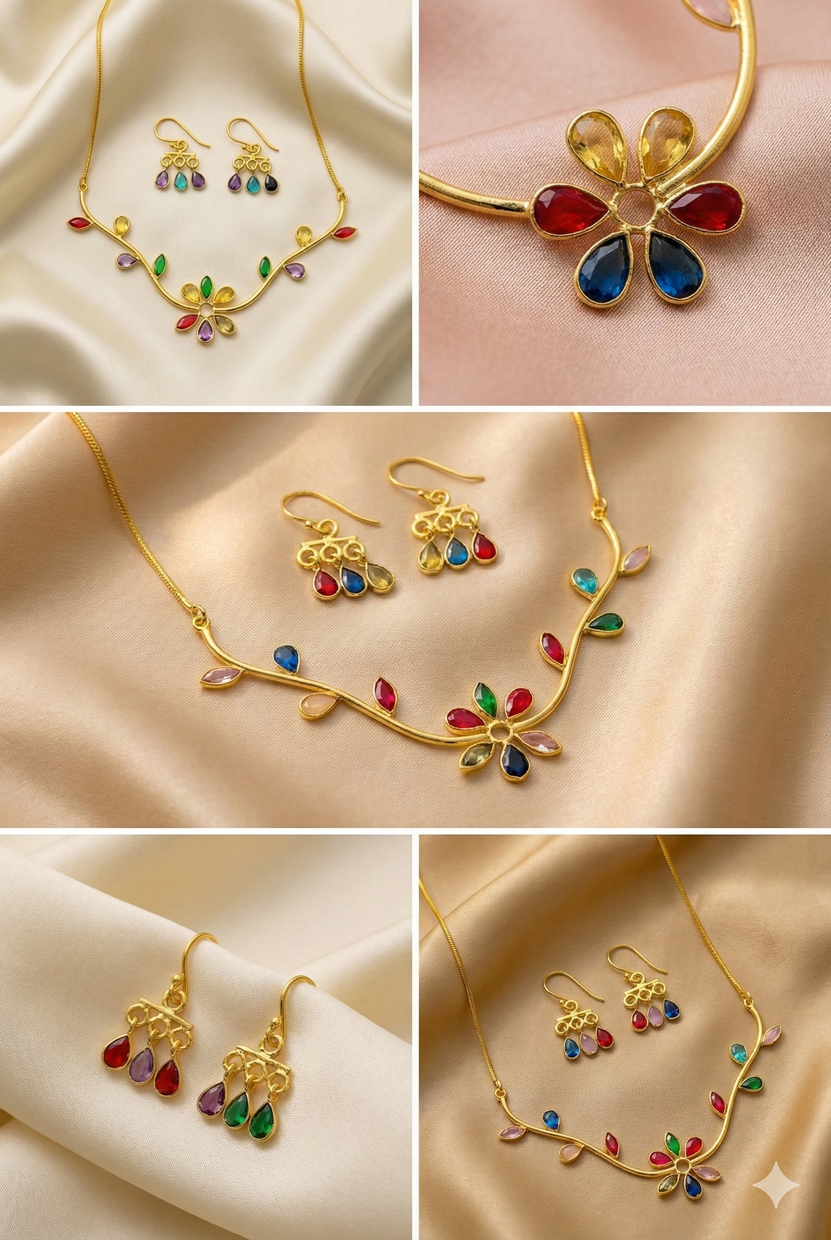 Natural Stone Multicolour Floral Necklace Set – One-of-a-Kind | Brass Gold Plated | Anti-Tarnish – anti-tarnish necklace set for women India – MaxiBlink