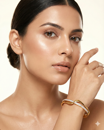 Anti-Tarnish Stainless Steel Bracelet — Gold Wave Crystal Line Bangle