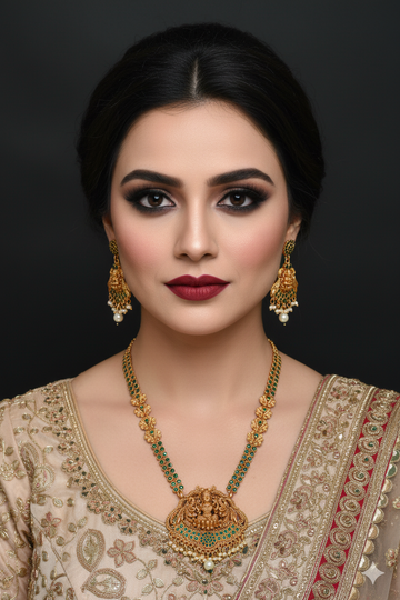 Antique Goddess Temple Necklace with Green Highlights