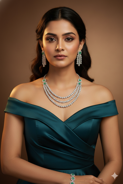 Pastel Mint Layered Diamond Necklace Set – necklace set for women India – MaxiBlink