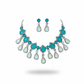 Aqua Blue Korean Glass Stone Jewelry Necklace Set | Rhodium Plated Statement Jewelry with Earrings