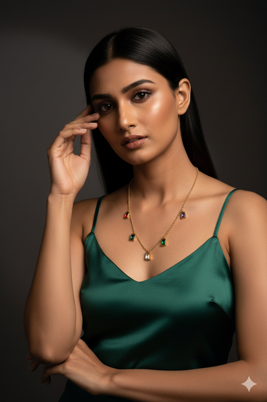 Minimal Multicolor Pendant Necklace – Gold Plated with Rectangle Charms