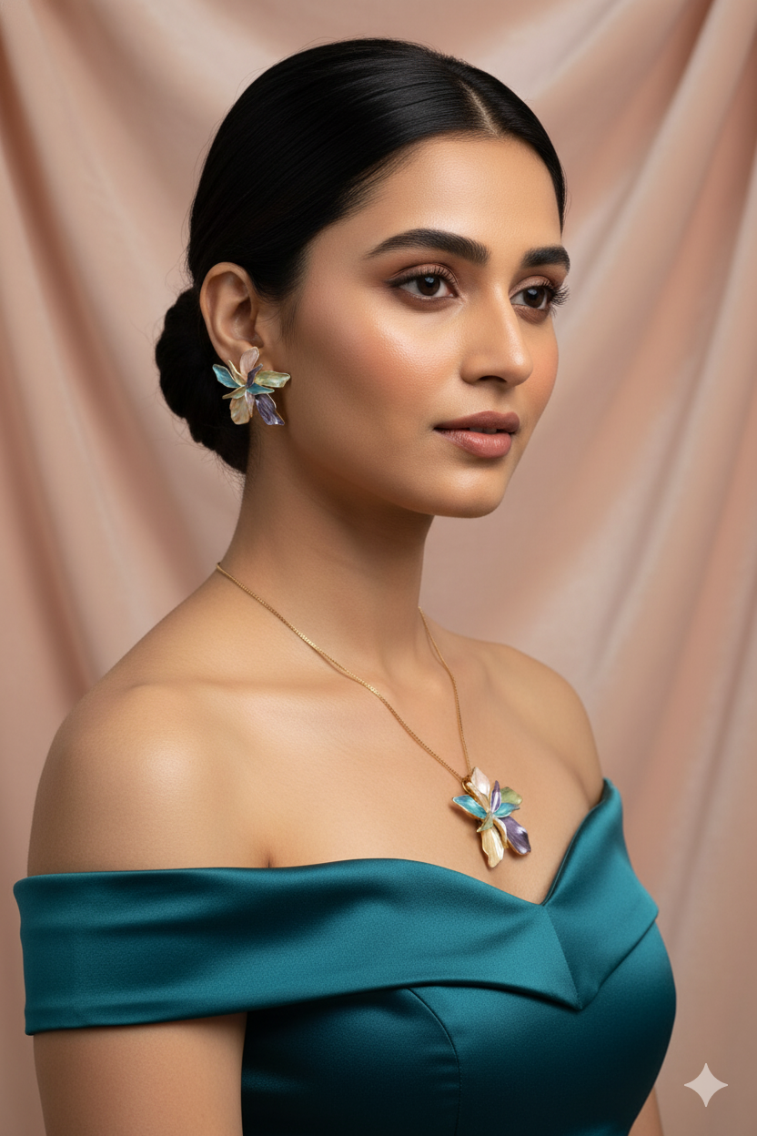 Pastel Star Flower Pendant Set - Multicolor Enamel Luxury Set with Anti Tarnish Coating