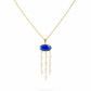 Blue Stone & Pearl Tassel Chain Pendant | Natural Stones, Gold-Plated Brass