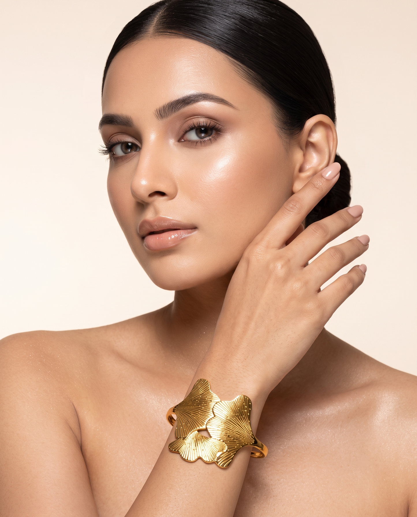 Ginkgo Leaf Open Cuff Bracelet