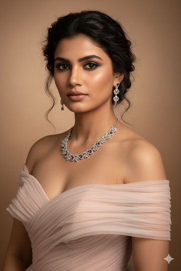 Ruby Floral Sparkle Necklace Set