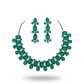 Emerald Green Korean Glass Stone Jewelry Necklace Set | Rhodium Plated Wedding & Party Jewelry with Earrings