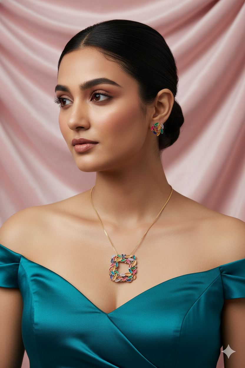 Multicolor Leaf Pendant Set - Enamel Jewelry with Gold Plating | Vibrant Festive Look | Anti Tarnish