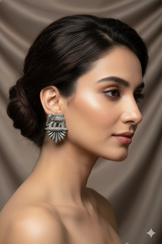 Oxidised German Silver Elephant Statement Stud Earrings