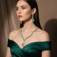 Korean Glass Stone Jewelry Necklace Set Green | Rhodium Plated Jewelry with Earrings