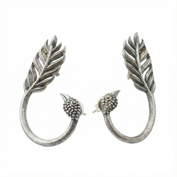 Bird & Feather Oxidised German Silver Ear Cuff | Artistic Boho Ear Wrap