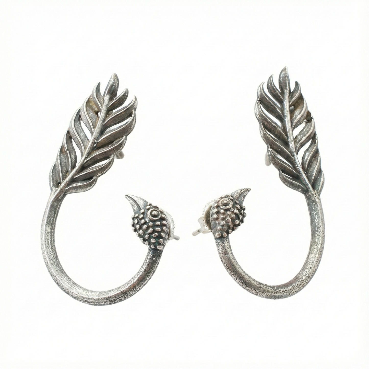 Bird & Feather Oxidised German Silver Ear Cuff | Artistic Boho Ear Wrap