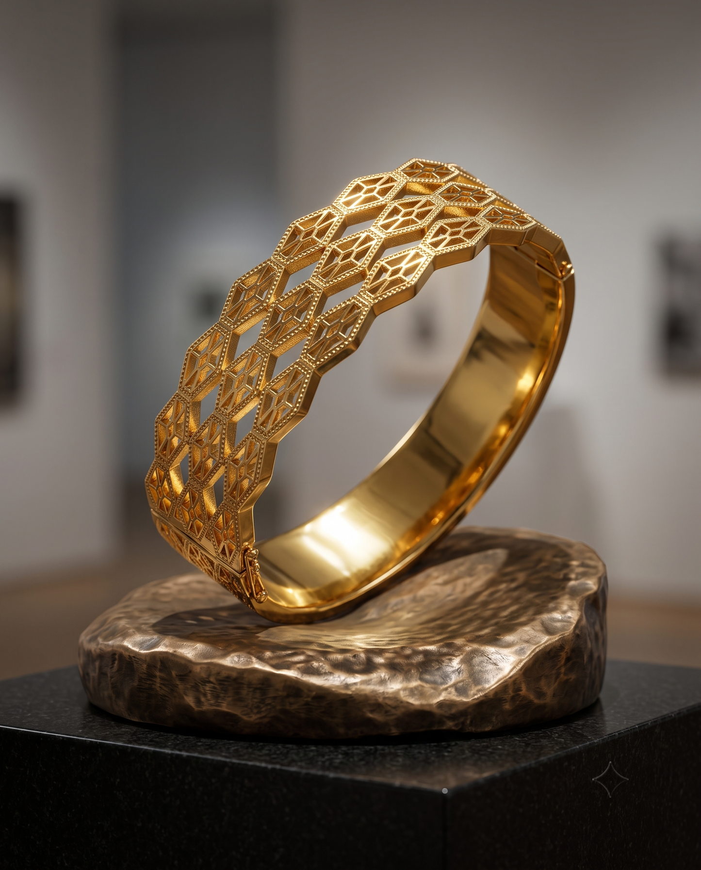 Diamond Trellis Cut-Out Wide Bangle Bracelet