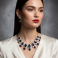 Korean Purple Oval Glass Stone Glass & AD Stone Necklace Set | Rhodium Plated Bridal & Party Jewelry with Earrings