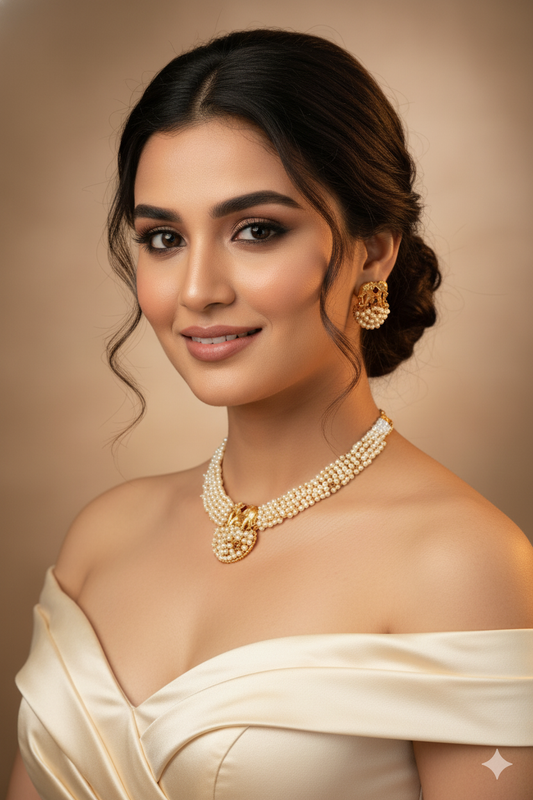 Elephant Motif Pearl Cluster Temple Necklace