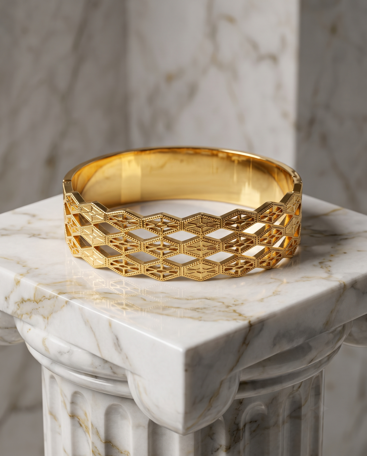 Diamond Trellis Cut-Out Wide Bangle Bracelet