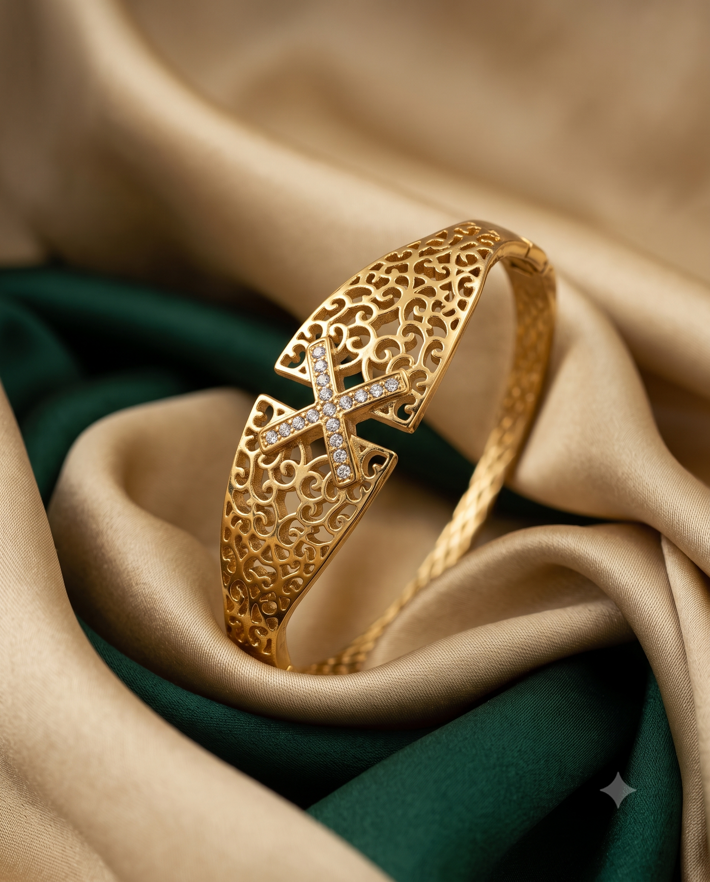 Filigree Scroll Bangle with Crystal X Clasp