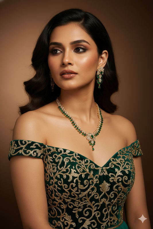 Golden Regal Emerald Choker Set