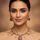 Antique Temple Necklace Set with Ruby Slab Stones & Polki Drops