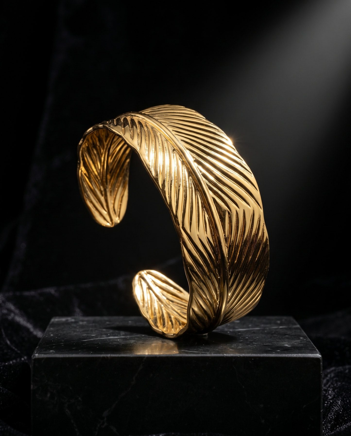 Feather Wave Textured Cuff Bracelet