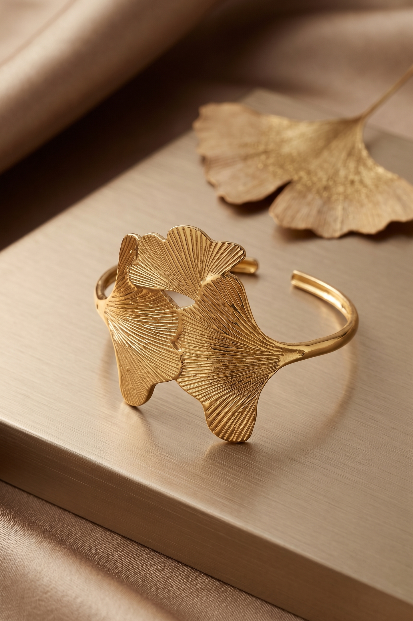 Ginkgo Leaf Open Cuff Bracelet