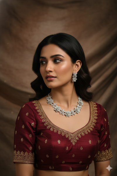 Floral Diamond Finish AD Necklace