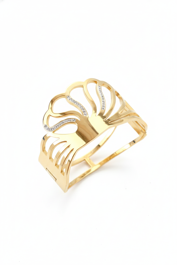 Anti-Tarnish Gold Radiant Petal Cuff Bracelet – Openwork CZ Accent Design