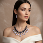 Korean Purple & White Glass Stone Jewelry Necklace Set | Rhodium Plated Luxury Jewelry with Earrings