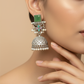 Green Monalisa Stone Dome Shaped Oxidised Jhumka Earrings
