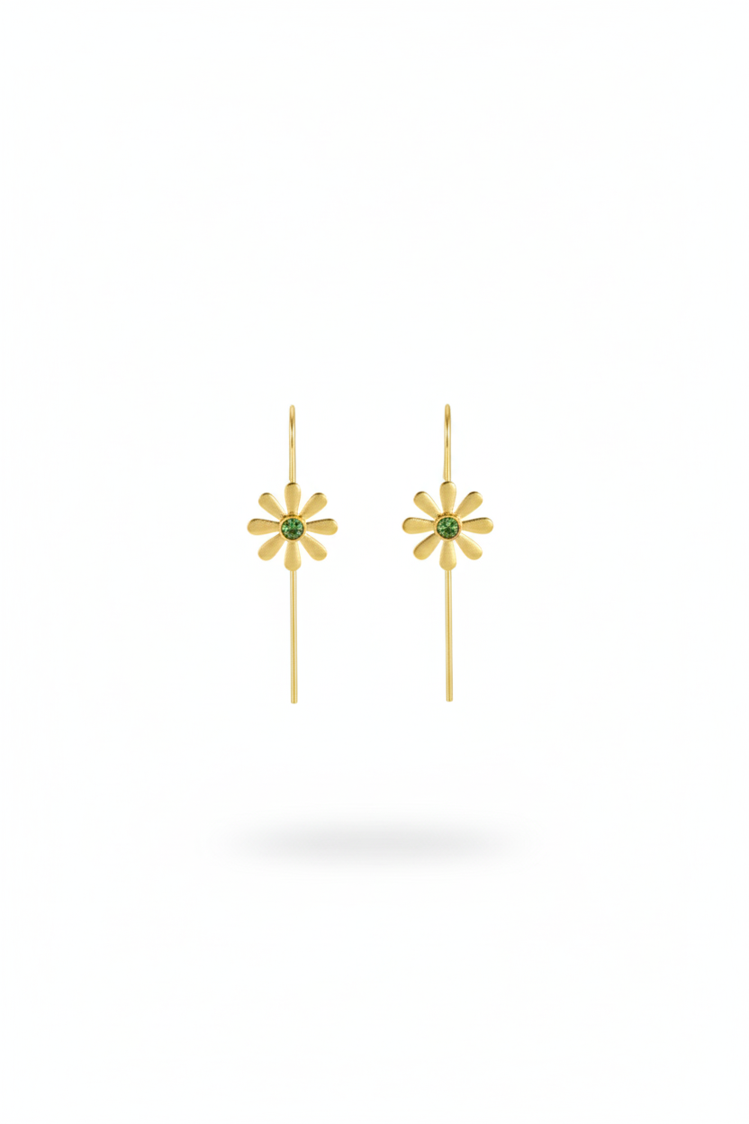 Floral Bugadi Earrings with Green Stone | Gold-Plated Brass, Lightweight