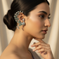 Peacock Ear Cuff Style Earrings with Green Accents | Oxidised German Silver