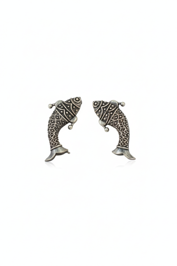 Oxidised German Silver Fish Earrings – Small Everyday Dangler