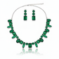 Korean Green Glass Stone Jewelry Necklace Set | Rhodium Plated Party & Bridal Jewelry with Earrings