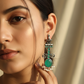 Green Monalisa Stone German Silver Antique Earrings