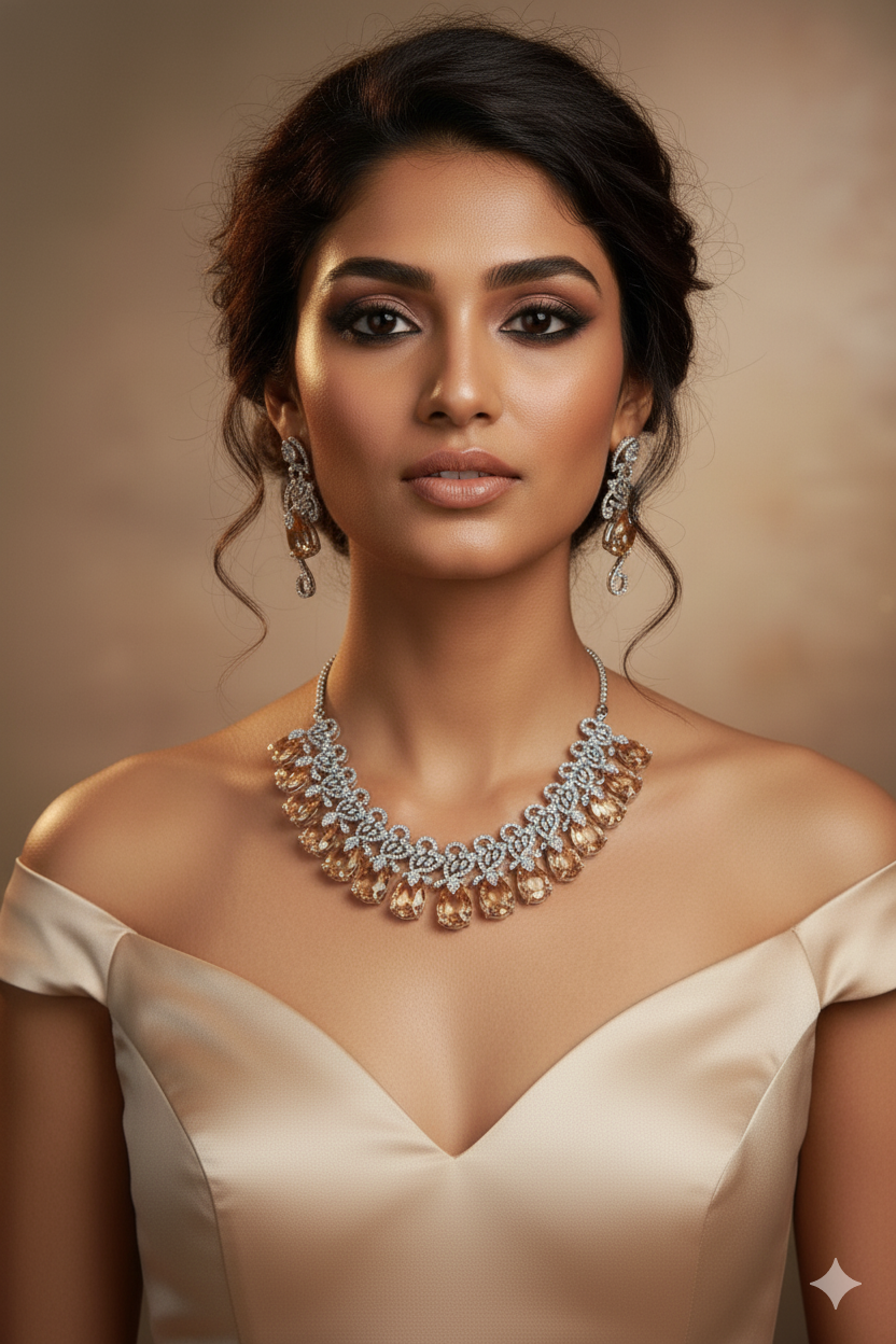Amber Drop Bridal AD Necklace Set | Designer Wedding Jewelry