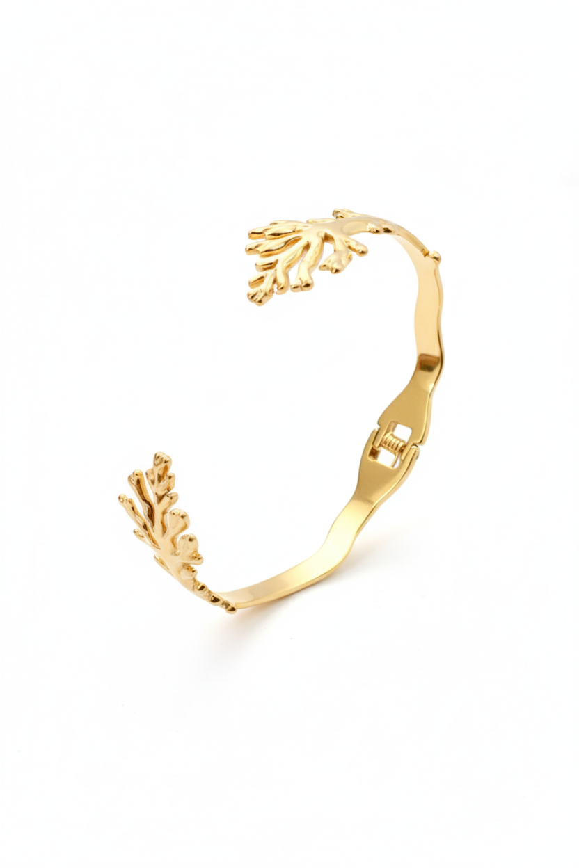 Anti-Tarnish Gold Coral Branch Cuff Bracelet – Stainless Steel Organic Design