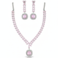 Korean Pink Glass Stone Jewelry Necklace Set | Rhodium Plated Party Wear Jewelry with Earrings