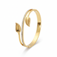 Anti-Tarnish Gold Leaf Dual-Band Cuff Bracelet – Stainless Steel with CZ Detailing