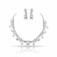 Korean Silver Glass Stone Jewelry Necklace Set | Rhodium Plated Crystal Jewelry with Earrings