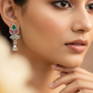 Mini Ghungroo Cone Drops with Pink & Mint Monalisa | Oxidised Stud Earrings