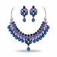 Korean Blue & Purple Glass Stone Jewelry Necklace Set | Rhodium Plated Bridal & Party Jewelry with Earrings